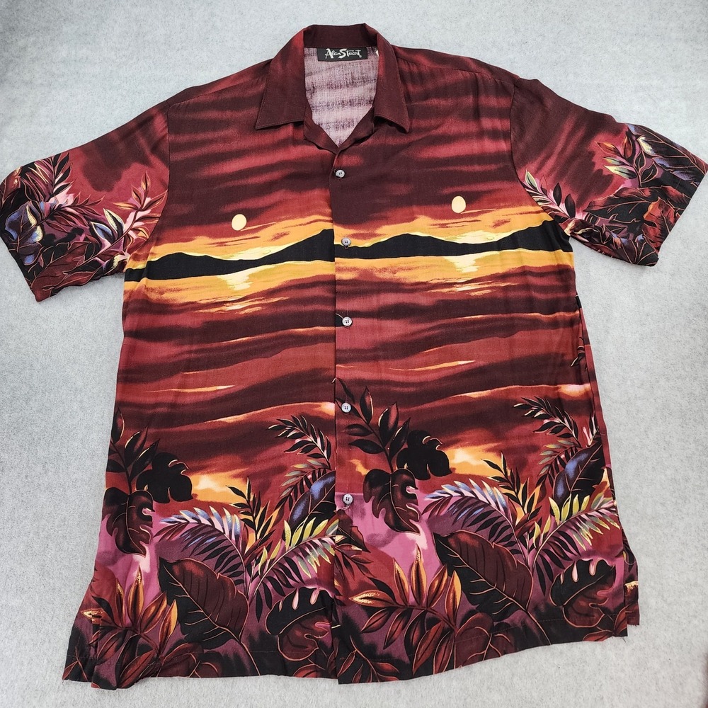 Alan Stuart Button Up Shirt Men's L Tropical Hawaiian Sunset Resort Wear